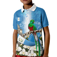 Guatemala Quetzal And Mayan Ruins Kid Polo Shirt Patriotic National Symbols White Orchid Flag