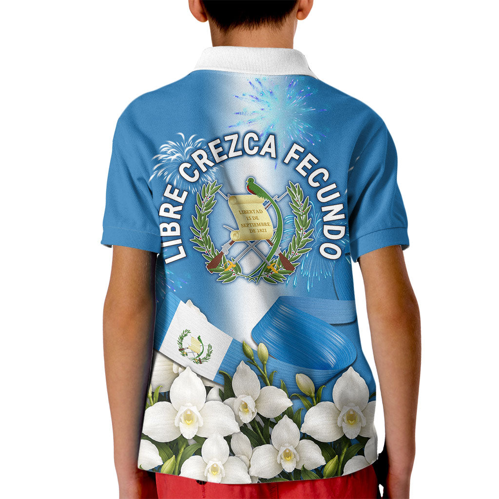 Guatemala Quetzal And Mayan Ruins Kid Polo Shirt Patriotic National Symbols White Orchid Flag