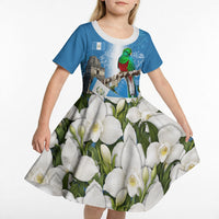 Guatemala Quetzal And Mayan Ruins Kid Short Sleeve Dress Patriotic National Symbols White Orchid Flag