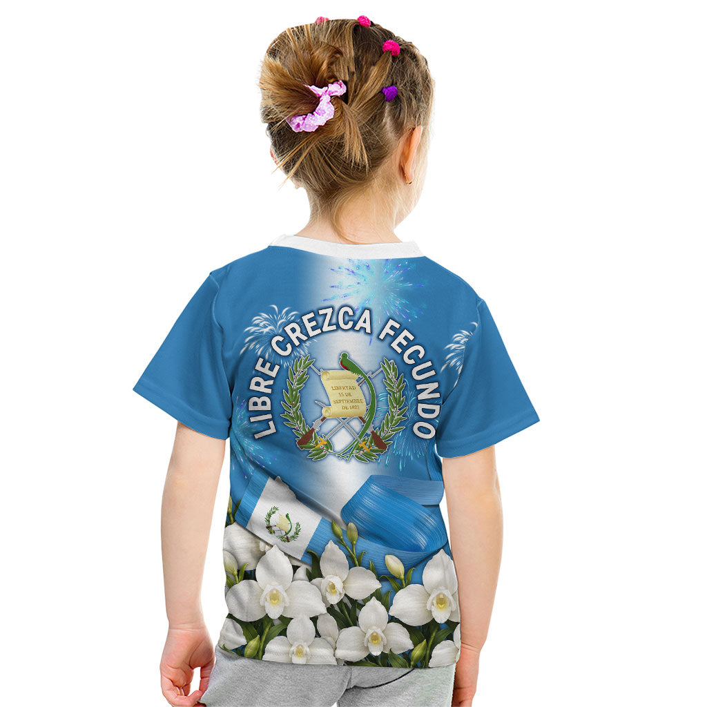 Guatemala Quetzal And Mayan Ruins Kid T Shirt Patriotic National Symbols White Orchid Flag