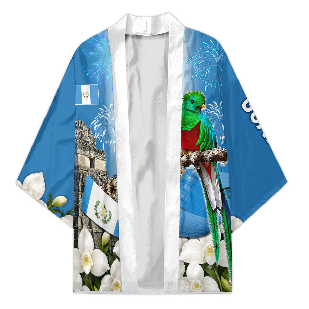 Guatemala Quetzal And Mayan Ruins Kimono Patriotic National Symbols White Orchid Flag