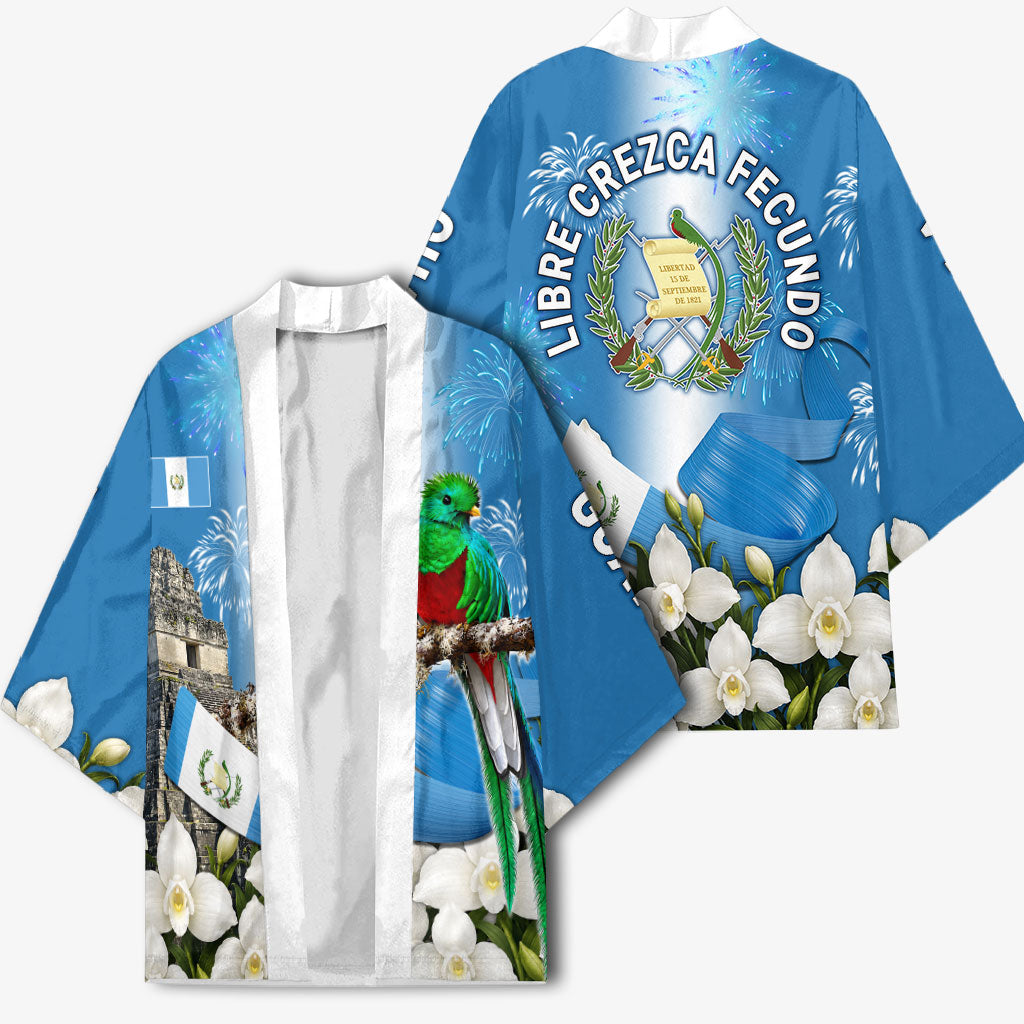 Guatemala Quetzal And Mayan Ruins Kimono Patriotic National Symbols White Orchid Flag