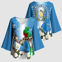 Guatemala Quetzal And Mayan Ruins Kimono Sleeve Blouse Patriotic National Symbols White Orchid Flag