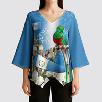 Guatemala Quetzal And Mayan Ruins Kimono Sleeve Blouse Patriotic National Symbols White Orchid Flag