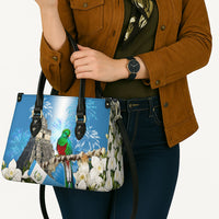 Guatemala Quetzal And Mayan Ruins Leather Bag Patriotic National Symbols White Orchid Flag
