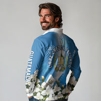 Guatemala Quetzal And Mayan Ruins Long Sleeve Polo Shirt Patriotic National Symbols White Orchid Flag