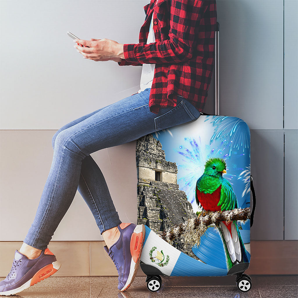 Guatemala Quetzal And Mayan Ruins Luggage Cover Patriotic National Symbols White Orchid Flag