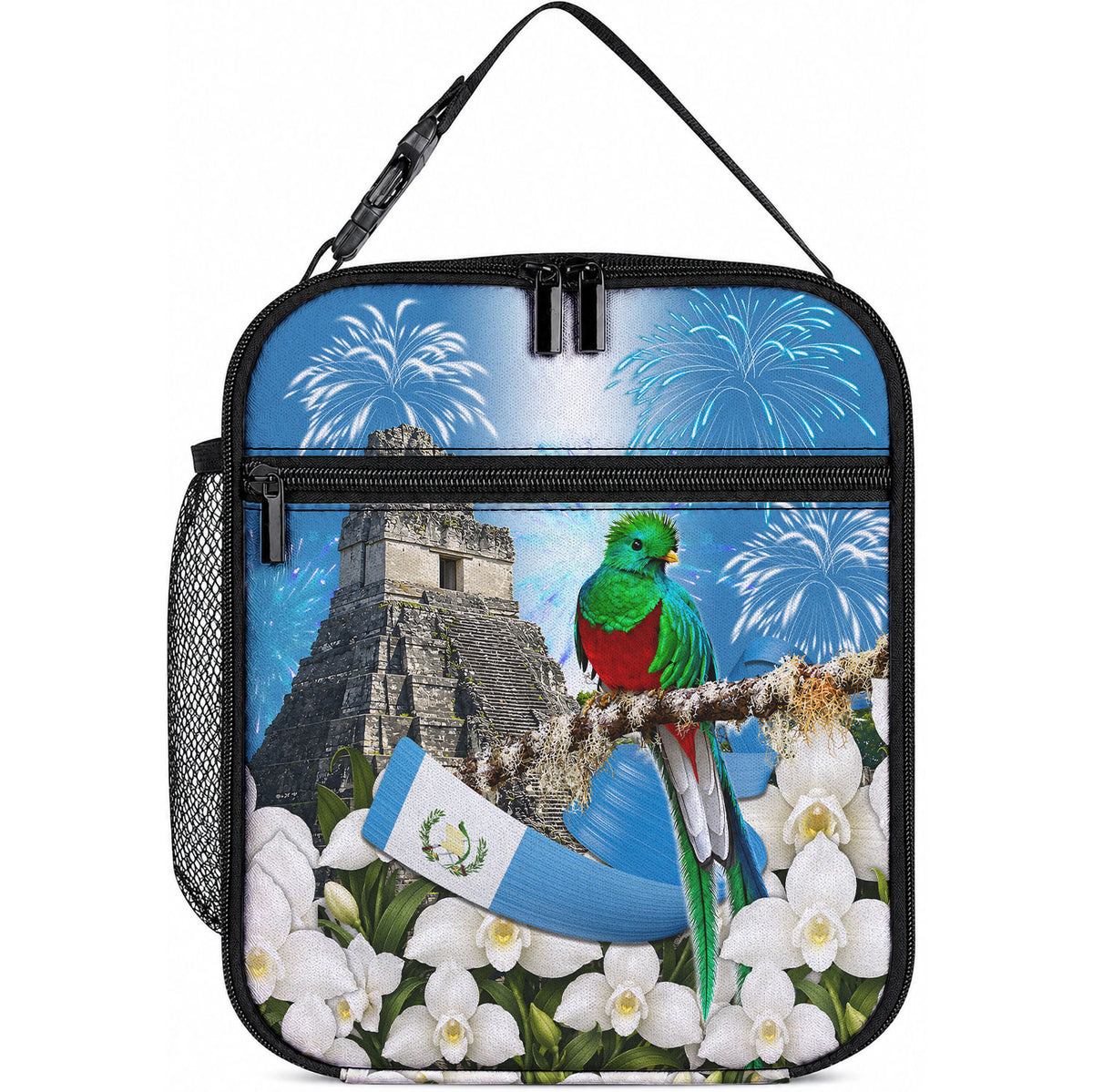 Guatemala Quetzal And Mayan Ruins Lunch Bag Patriotic National Symbols White Orchid Flag