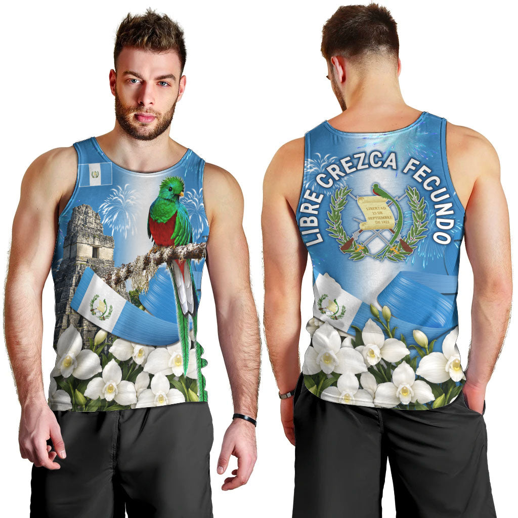 Guatemala Quetzal And Mayan Ruins Men Tank Top Patriotic National Symbols White Orchid Flag