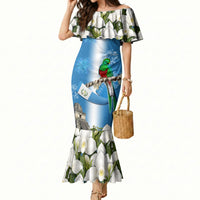 Guatemala Quetzal And Mayan Ruins Mermaid Dress Patriotic National Symbols White Orchid Flag