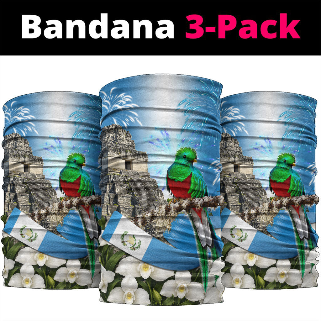 Guatemala Quetzal And Mayan Ruins Neck Gaiter Patriotic National Symbols White Orchid Flag