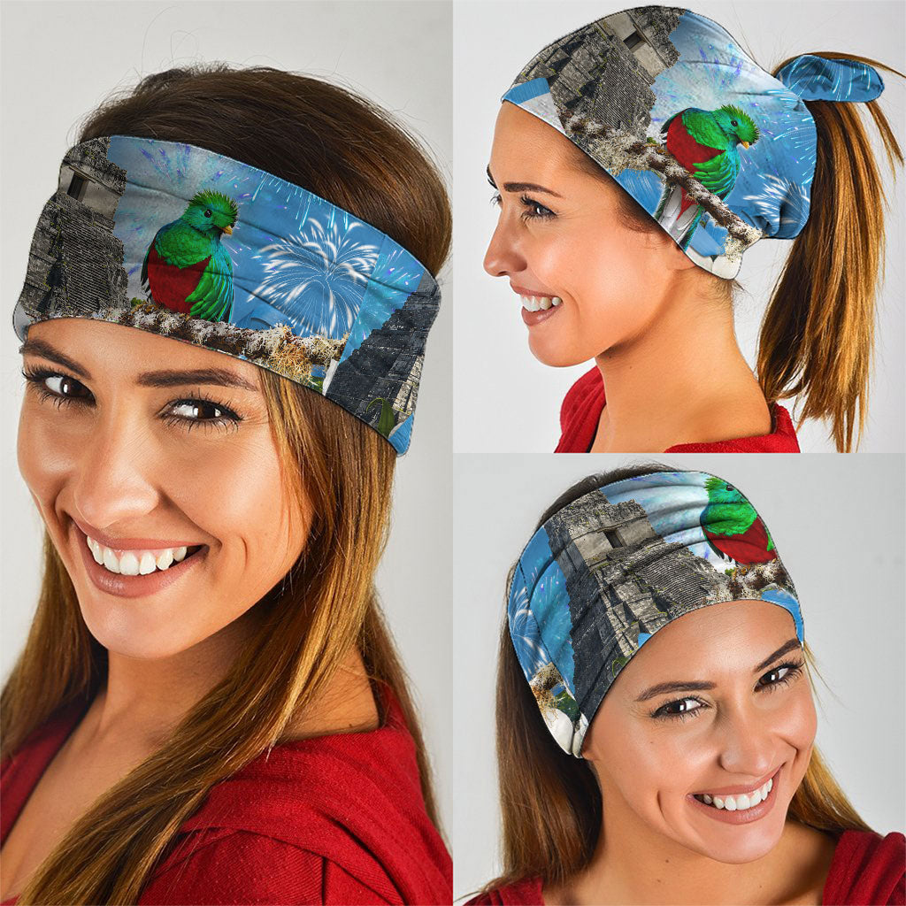Guatemala Quetzal And Mayan Ruins Neck Gaiter Patriotic National Symbols White Orchid Flag