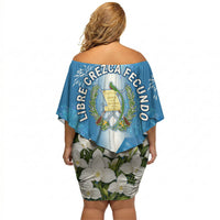 Guatemala Quetzal And Mayan Ruins Off Shoulder Short Dress Patriotic National Symbols White Orchid Flag
