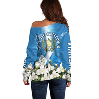 Guatemala Quetzal And Mayan Ruins Off Shoulder Sweater Patriotic National Symbols White Orchid Flag