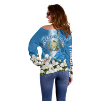 Guatemala Quetzal And Mayan Ruins Off Shoulder Sweater Patriotic National Symbols White Orchid Flag
