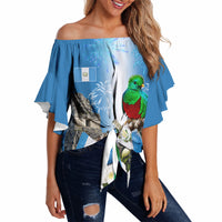 Guatemala Quetzal And Mayan Ruins Off Shoulder Wrap Waist Top Patriotic National Symbols White Orchid Flag