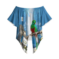 Guatemala Quetzal And Mayan Ruins Off Shoulder Wrap Waist Top Patriotic National Symbols White Orchid Flag