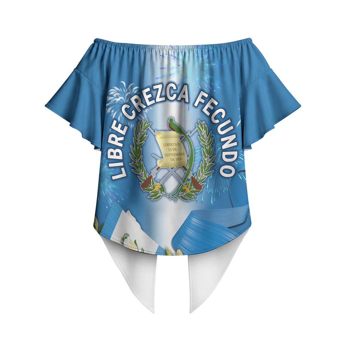 Guatemala Quetzal And Mayan Ruins Off Shoulder Wrap Waist Top Patriotic National Symbols White Orchid Flag
