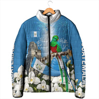 Guatemala Quetzal And Mayan Ruins Padded Jacket Patriotic National Symbols White Orchid Flag