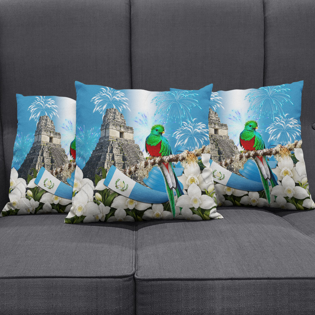 Guatemala Quetzal And Mayan Ruins Pillow Cover Patriotic National Symbols White Orchid Flag