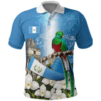 Guatemala Quetzal And Mayan Ruins Polo Shirt Patriotic National Symbols White Orchid Flag