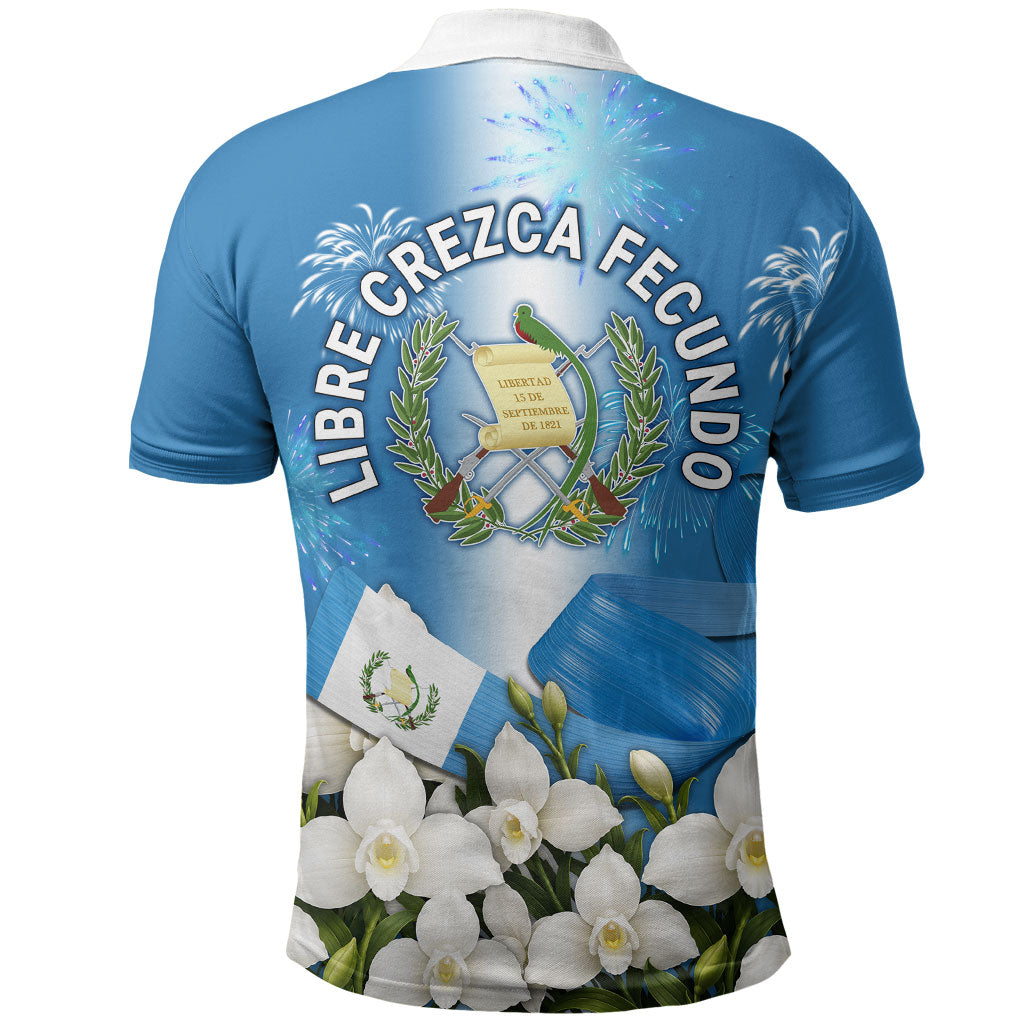 Guatemala Quetzal And Mayan Ruins Polo Shirt Patriotic National Symbols White Orchid Flag