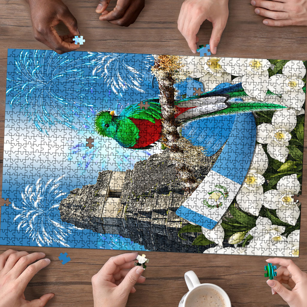 Guatemala Quetzal And Mayan Ruins Puzzle Patriotic National Symbols White Orchid Flag