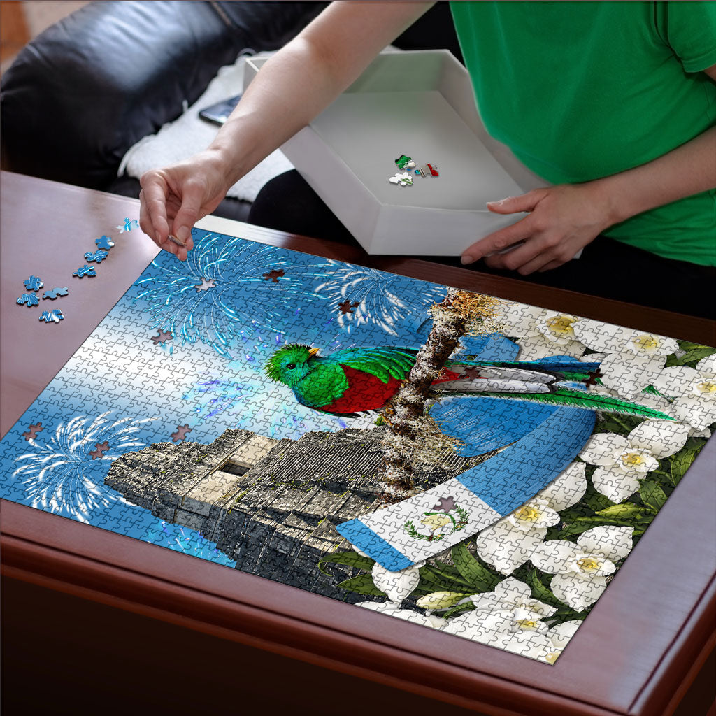 Guatemala Quetzal And Mayan Ruins Puzzle Patriotic National Symbols White Orchid Flag