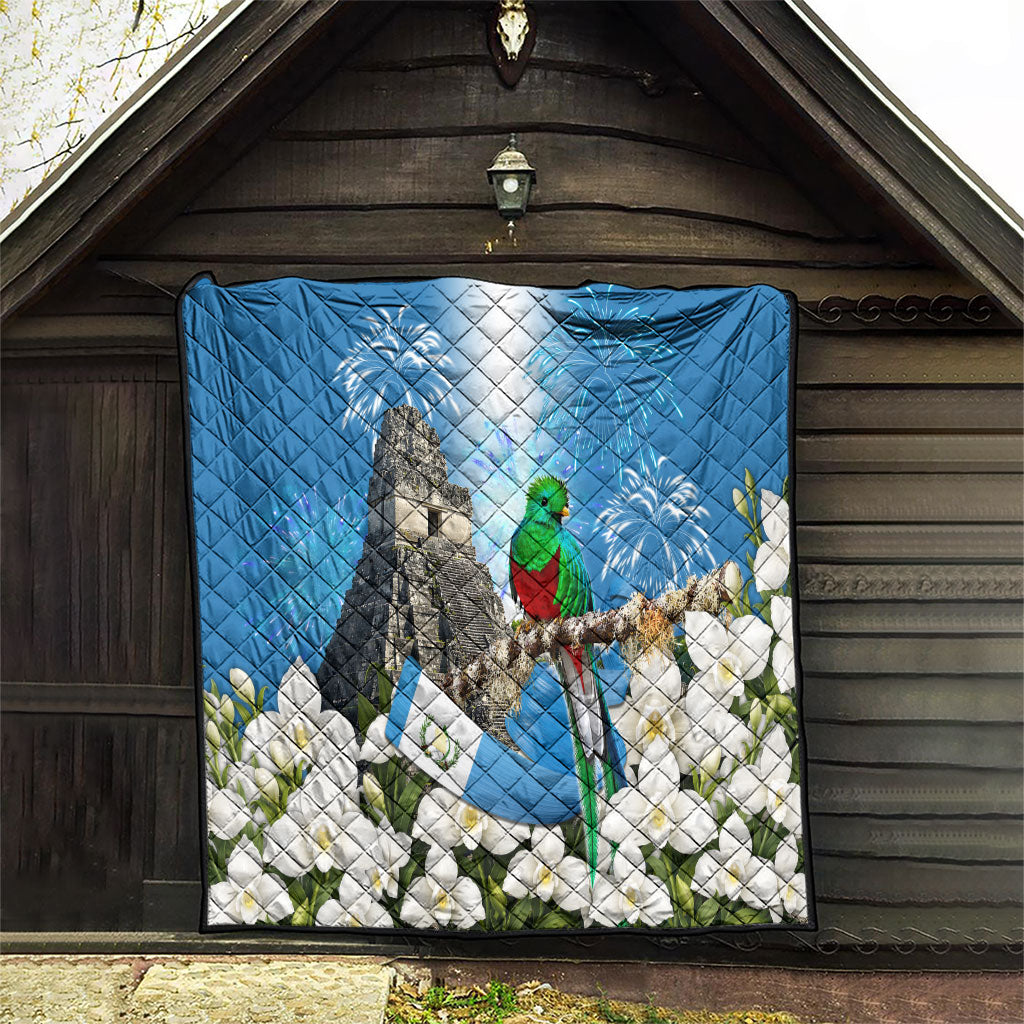 Guatemala Quetzal And Mayan Ruins Quilt Patriotic National Symbols White Orchid Flag