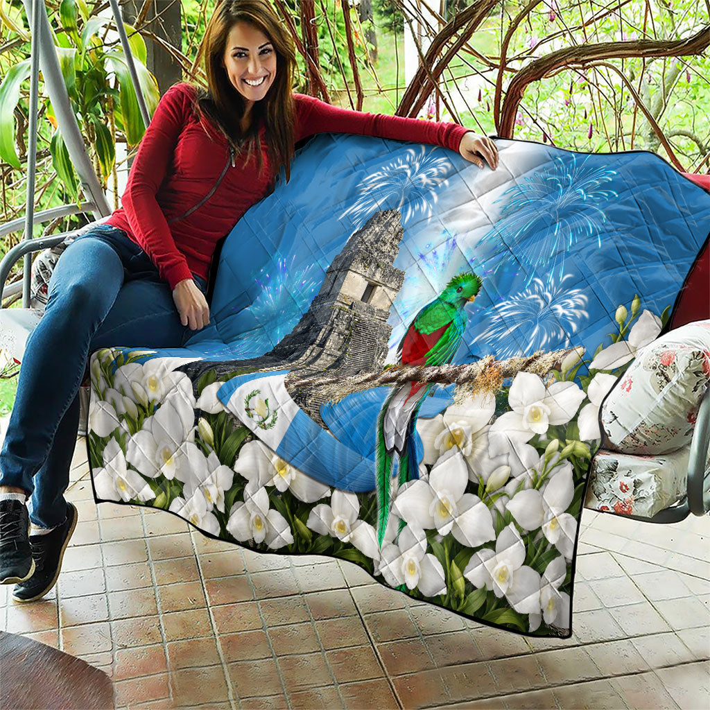 Guatemala Quetzal And Mayan Ruins Quilt Patriotic National Symbols White Orchid Flag