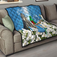 Guatemala Quetzal And Mayan Ruins Quilt Patriotic National Symbols White Orchid Flag