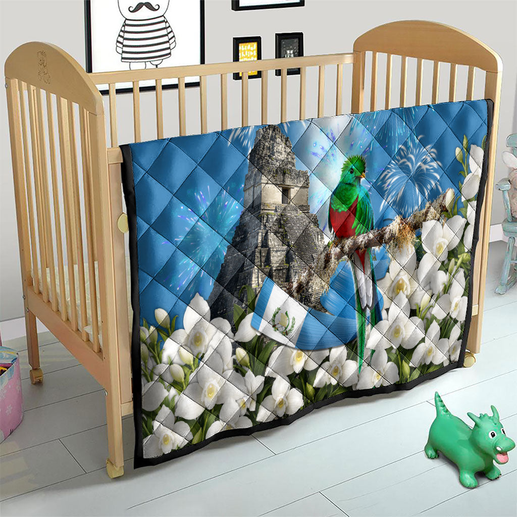 Guatemala Quetzal And Mayan Ruins Quilt Patriotic National Symbols White Orchid Flag