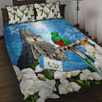Guatemala Quetzal And Mayan Ruins Quilt Bed Set Patriotic National Symbols White Orchid Flag