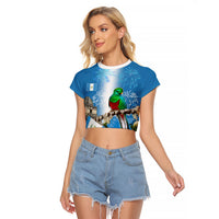 Guatemala Quetzal And Mayan Ruins Raglan Cropped T Shirt Patriotic National Symbols White Orchid Flag