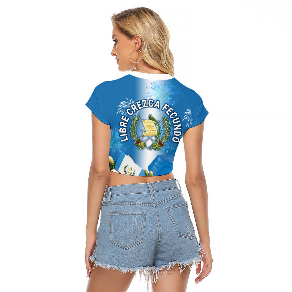 Guatemala Quetzal And Mayan Ruins Raglan Cropped T Shirt Patriotic National Symbols White Orchid Flag