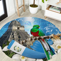 Guatemala Quetzal And Mayan Ruins Round Carpet Patriotic National Symbols White Orchid Flag