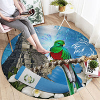 Guatemala Quetzal And Mayan Ruins Round Carpet Patriotic National Symbols White Orchid Flag