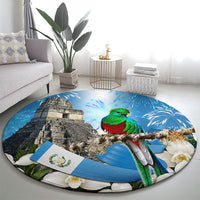 Guatemala Quetzal And Mayan Ruins Round Carpet Patriotic National Symbols White Orchid Flag