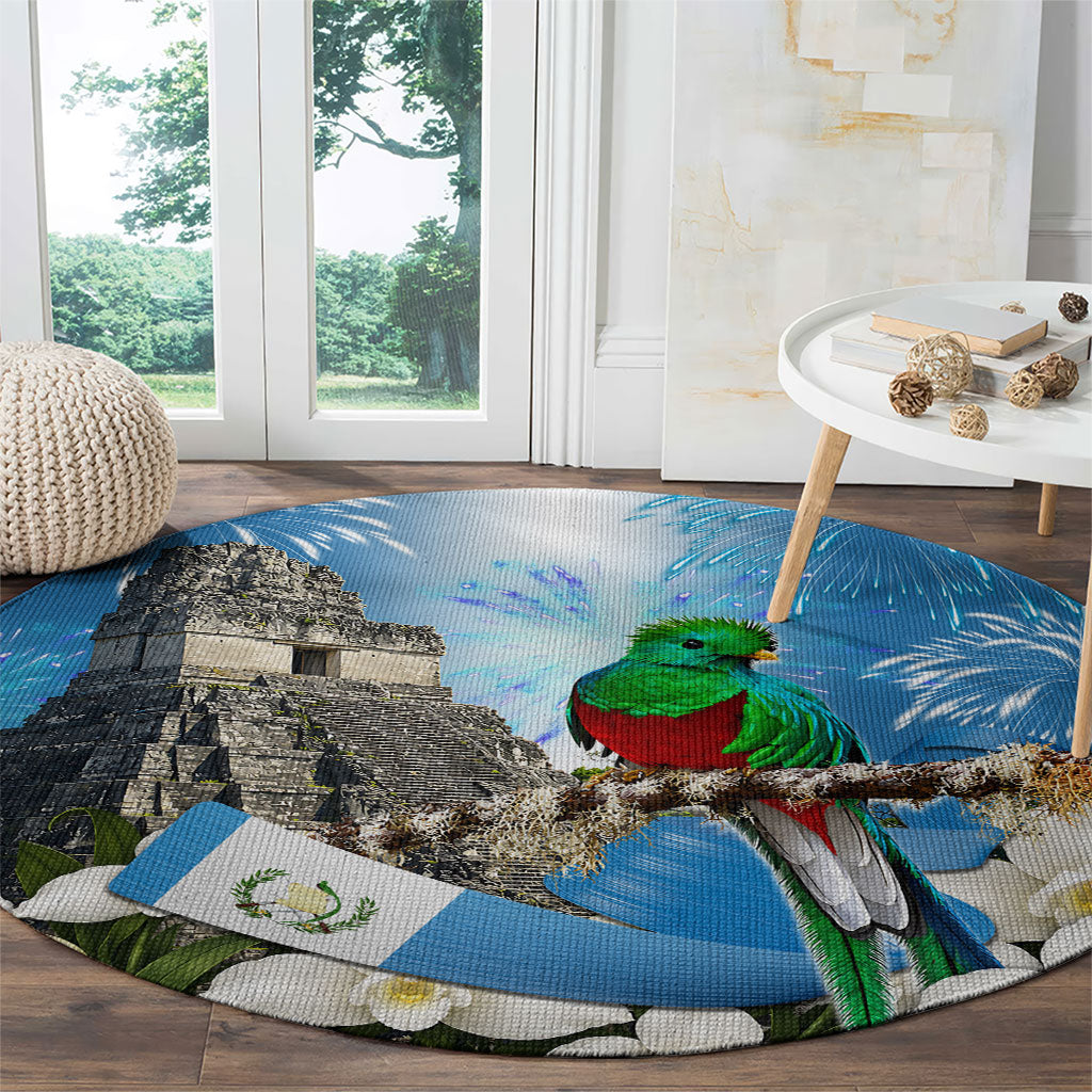 Guatemala Quetzal And Mayan Ruins Round Carpet Patriotic National Symbols White Orchid Flag