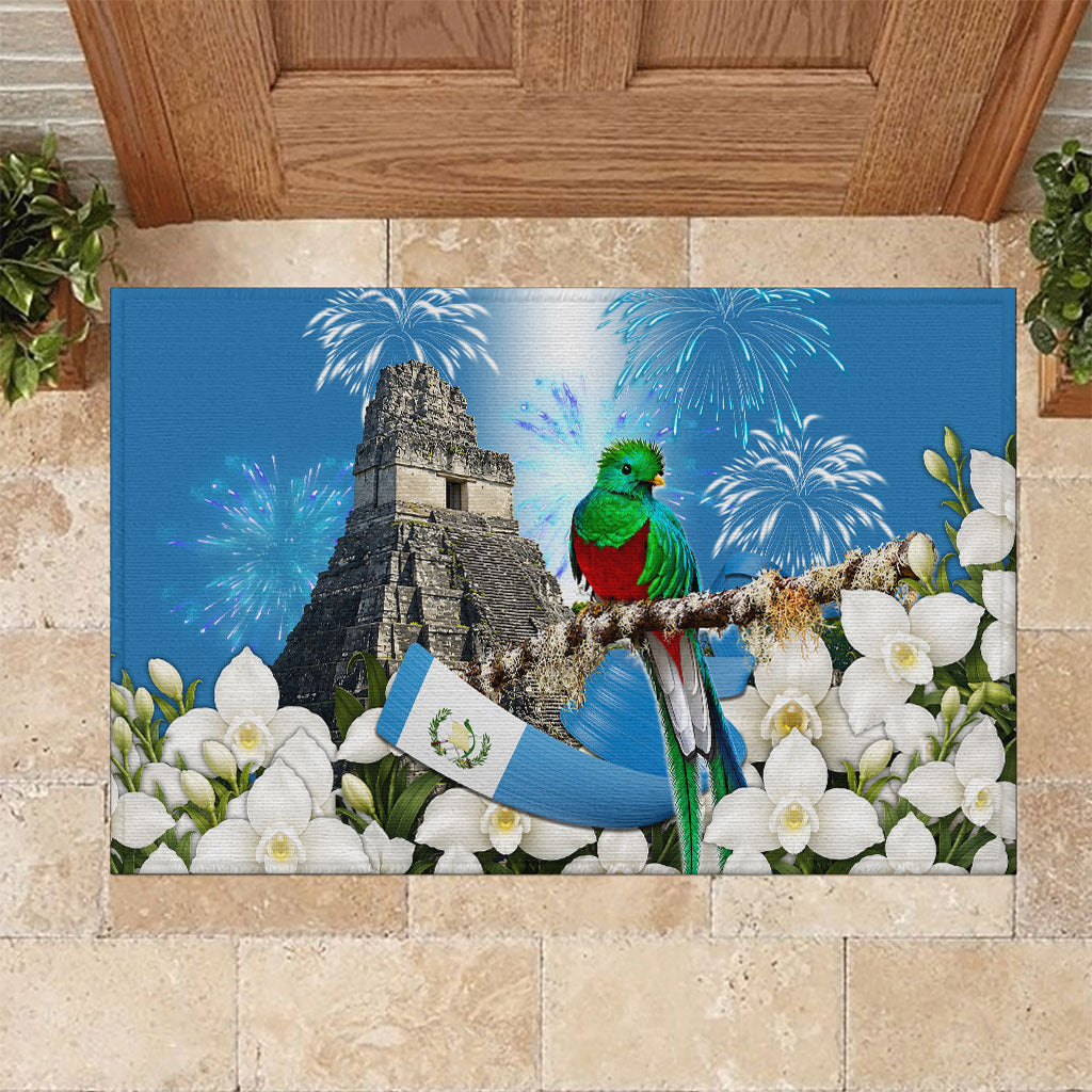Guatemala Quetzal And Mayan Ruins Rubber Doormat Patriotic National Symbols White Orchid Flag