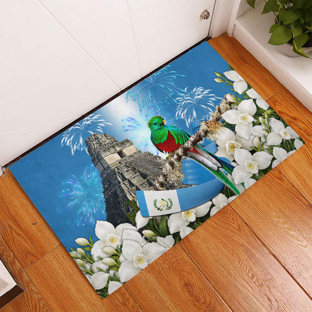 Guatemala Quetzal And Mayan Ruins Rubber Doormat Patriotic National Symbols White Orchid Flag