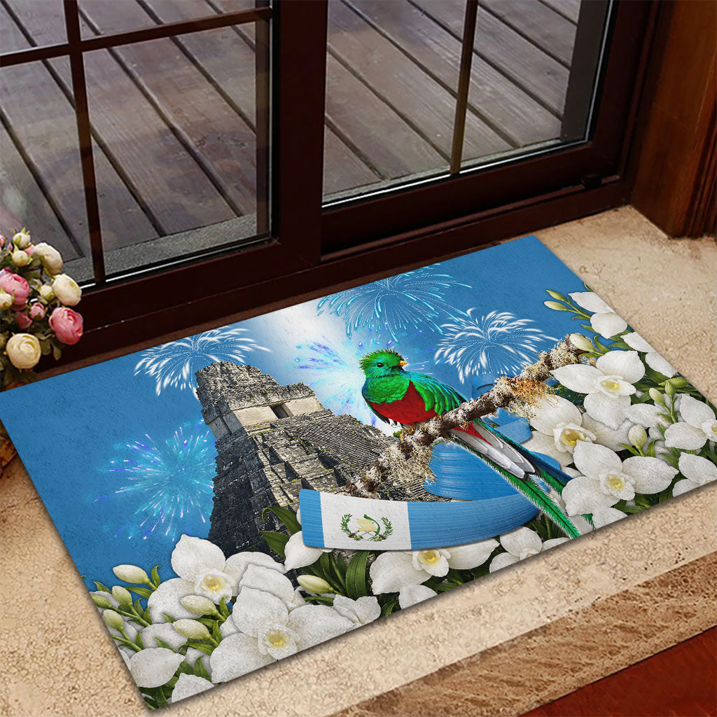 Guatemala Quetzal And Mayan Ruins Rubber Doormat Patriotic National Symbols White Orchid Flag