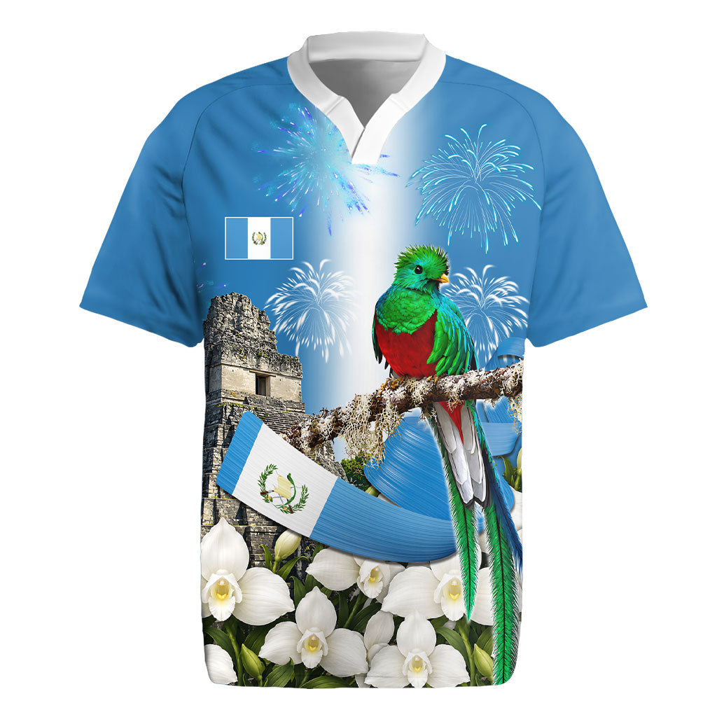 Guatemala Quetzal And Mayan Ruins Rugby Jersey Patriotic National Symbols White Orchid Flag