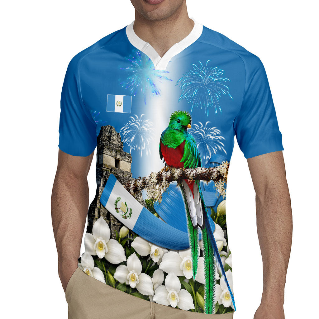 Guatemala Quetzal And Mayan Ruins Rugby Jersey Patriotic National Symbols White Orchid Flag