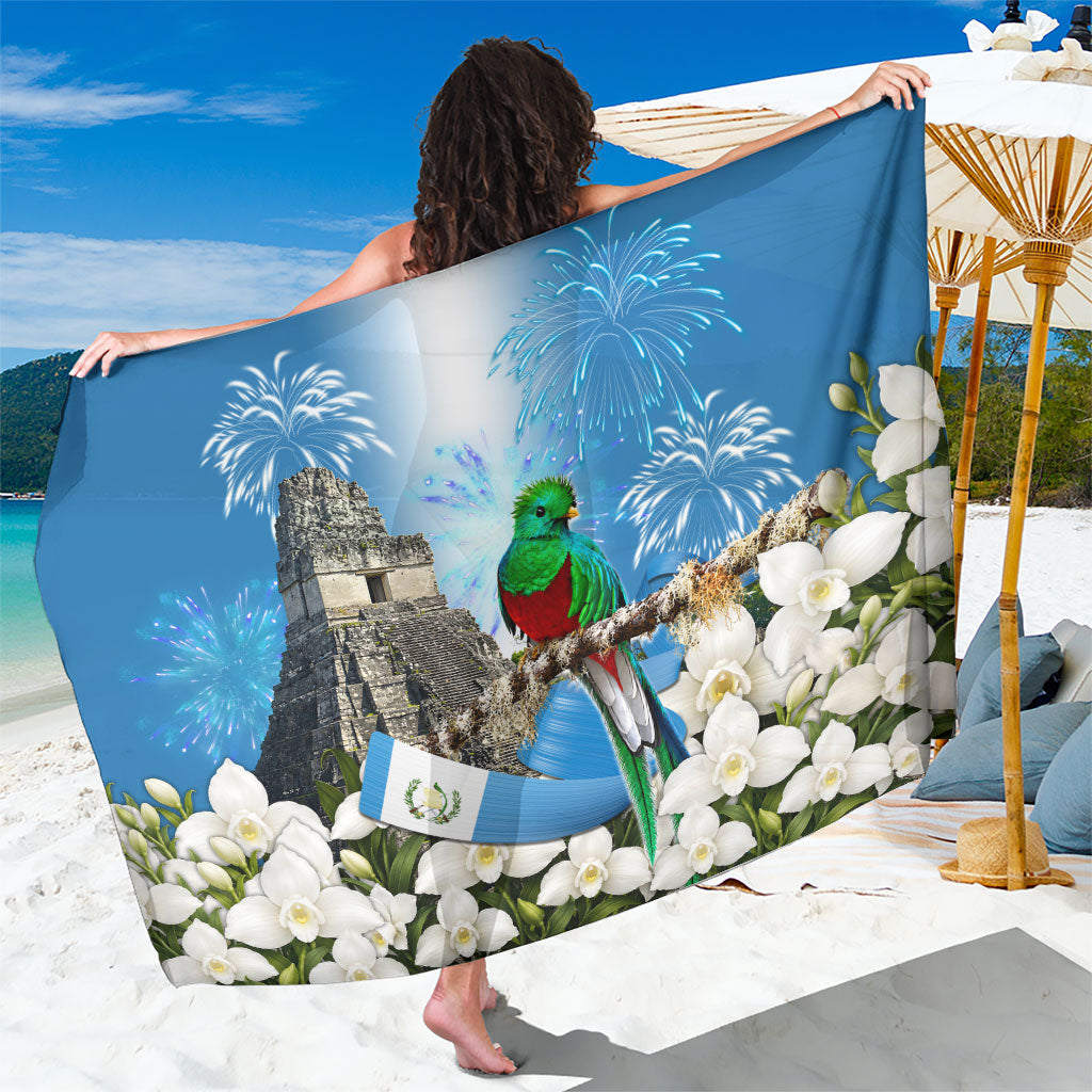 Guatemala Quetzal And Mayan Ruins Sarong Patriotic National Symbols White Orchid Flag