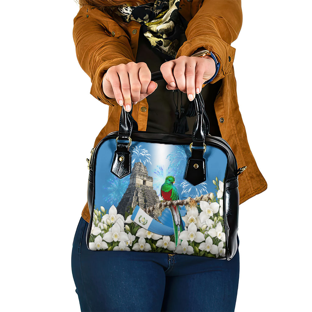 Guatemala Quetzal And Mayan Ruins Shoulder Handbag Patriotic National Symbols White Orchid Flag