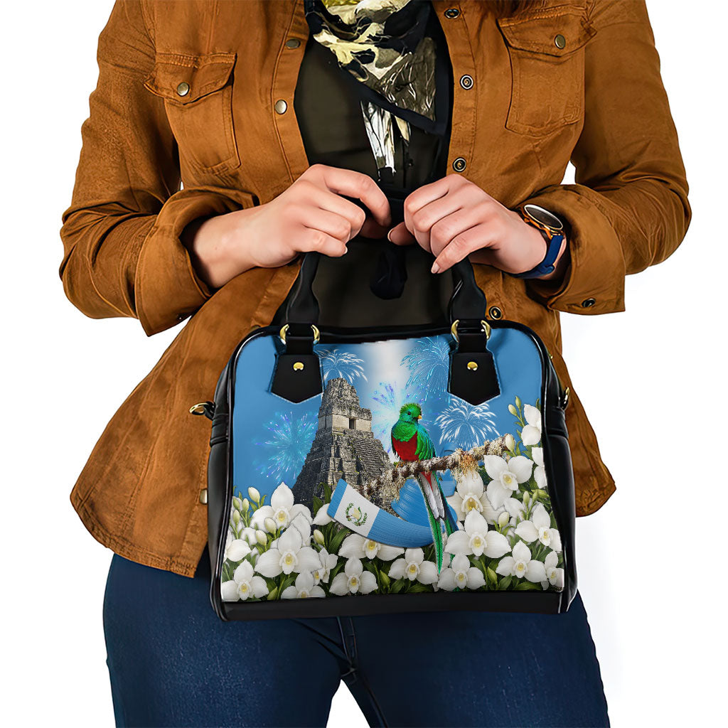 Guatemala Quetzal And Mayan Ruins Shoulder Handbag Patriotic National Symbols White Orchid Flag