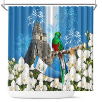 Guatemala Quetzal And Mayan Ruins Shower Curtain Patriotic National Symbols White Orchid Flag