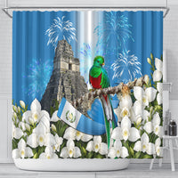 Guatemala Quetzal And Mayan Ruins Shower Curtain Patriotic National Symbols White Orchid Flag