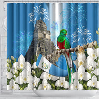 Guatemala Quetzal And Mayan Ruins Shower Curtain Patriotic National Symbols White Orchid Flag